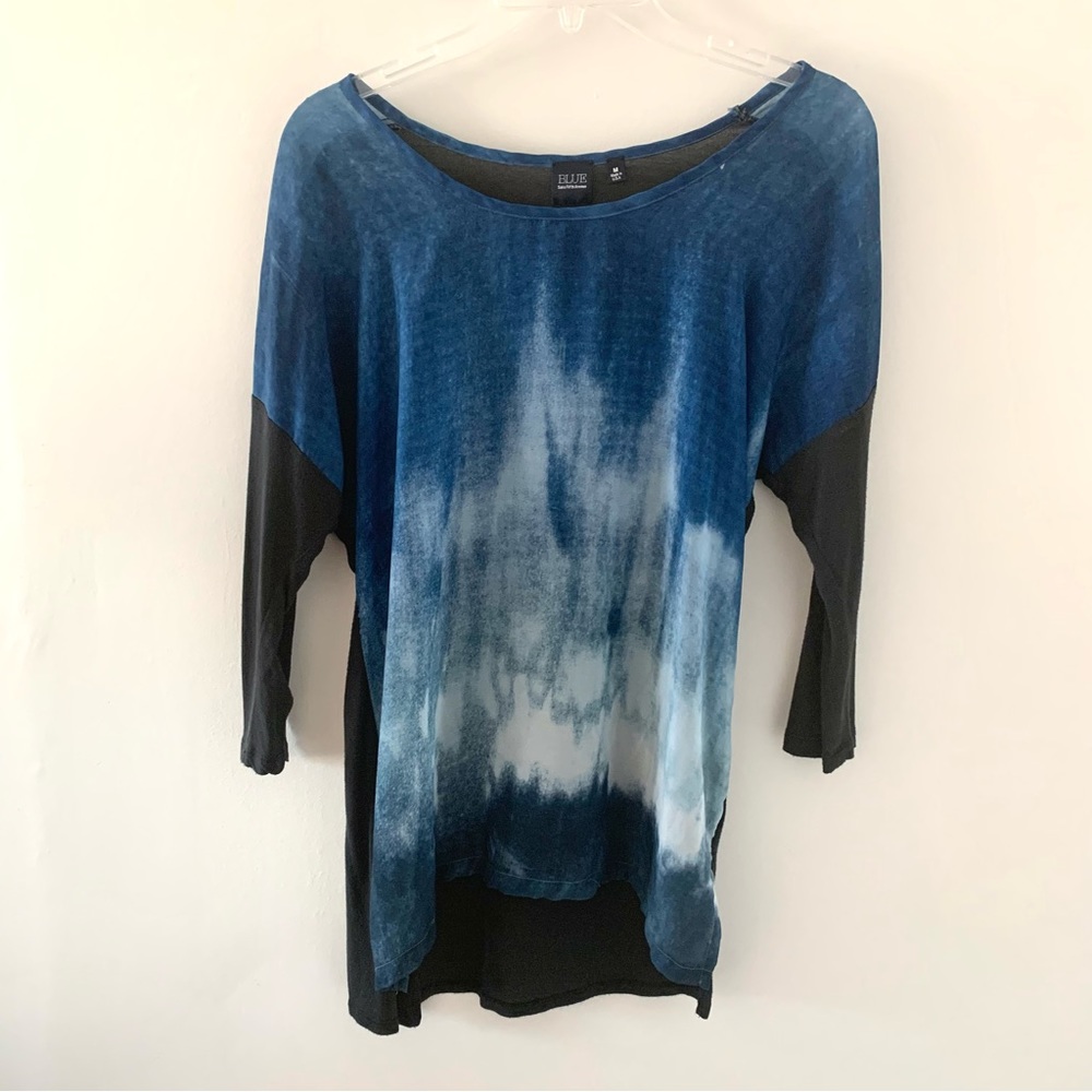 BLUE Saks Fifth Avenue Asymmetrical 3/4 Sleeve Top Sz M